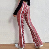 Pantalones acampanados para mujer – Cintura alta – Estampado bohemio – Corte ajustado y cómodo