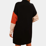 Vestido de punto para mujer - Tejido - Corte holgado - Cuello alto - Diseño patchwork