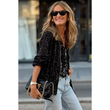 Chaqueta bomber para mujer – Corte holgado – Textura de lentejuelas – Cierre de cremallera