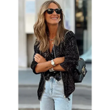Chaqueta bomber para mujer – Corte holgado – Textura de lentejuelas – Cierre de cremallera