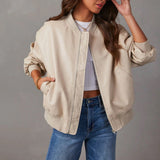 Chaqueta de mujer – Corte relajado – Piel lisa – Ribete de canalé – Cierre de cremallera