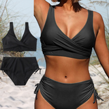 Bikini para mujer – Top cruzado – Cintura alta – Fruncido ajustable – Tejido transpirable