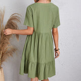 Vestido informal para mujer - Corte acampanado - Mangas cortas - Cuello en V - Tejido ligero