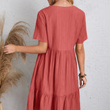 Vestido informal para mujer - Corte acampanado - Mangas cortas - Cuello en V - Tejido ligero