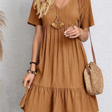 Vestido informal para mujer - Corte acampanado - Mangas cortas - Cuello en V - Tejido ligero