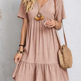Vestido informal para mujer - Corte acampanado - Mangas cortas - Cuello en V - Tejido ligero