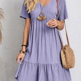Vestido informal para mujer - Corte acampanado - Mangas cortas - Cuello en V - Tejido ligero
