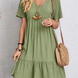 Vestido informal para mujer - Corte acampanado - Mangas cortas - Cuello en V - Tejido ligero