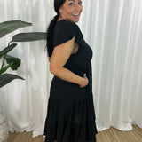 Vestido de mujer – Corte informal – Mangas con volantes – Cuello en V – Botones y cintura ajustable