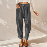 Pantalones cónicos para mujer – Cintura alta – Tejido de canalé suave – Corte holgado y plisado