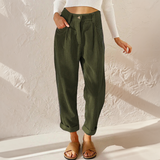 Pantalones cónicos para mujer – Cintura alta – Tejido de canalé suave – Corte holgado y plisado