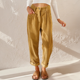 Pantalones cónicos para mujer – Cintura alta – Tejido de canalé suave – Corte holgado y plisado
