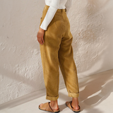 Pantalones cónicos para mujer – Cintura alta – Tejido de canalé suave – Corte holgado y plisado