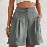 Pantalones cortos de mujer - Cintura alta - Pierna ancha - Pliegues elegantes - Bolsillos laterales