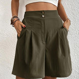 Pantalones cortos de mujer - Cintura alta - Pierna ancha - Pliegues elegantes - Bolsillos laterales