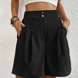 Pantalones cortos de mujer - Cintura alta - Pierna ancha - Pliegues elegantes - Bolsillos laterales