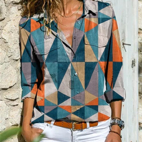 Blusa de mujer – Corte relajado – Tejido transpirable – Mangas remangadas – Botones