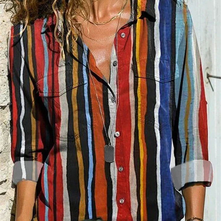 Blusa de mujer – Corte relajado – Tejido transpirable – Mangas remangadas – Botones
