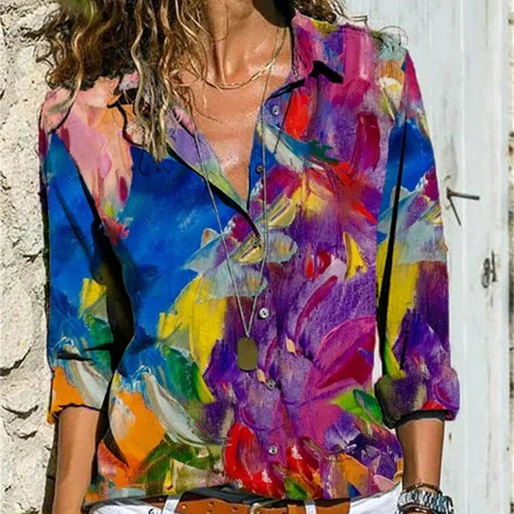 Blusa de mujer – Corte relajado – Tejido transpirable – Mangas remangadas – Botones