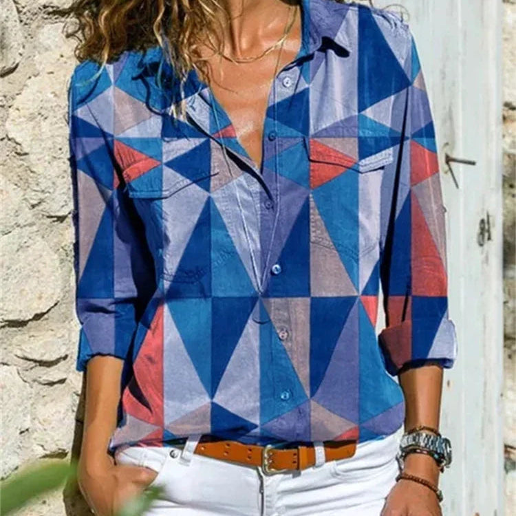 Blusa de mujer – Corte relajado – Tejido transpirable – Mangas remangadas – Botones