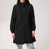 Gabardina de mujer – Repelente al agua – Corte holgado – Capucha – Largo hasta la rodilla