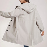 Gabardina de mujer – Repelente al agua – Corte holgado – Capucha – Largo hasta la rodilla