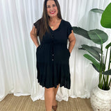 Vestido de mujer – Corte informal – Mangas con volantes – Cuello en V – Botones y cintura ajustable