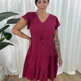 Vestido de mujer – Corte informal – Mangas con volantes – Cuello en V – Botones y cintura ajustable