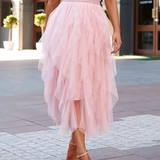 Falda midi de mujer – Cintura alta – Tul ligero – Volantes en capas – Corte fluido