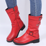 Botas de mujer - Punta redonda - Hebillas decorativas - Cremallera lateral
