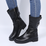 Botas de mujer - Punta redonda - Hebillas decorativas - Cremallera lateral
