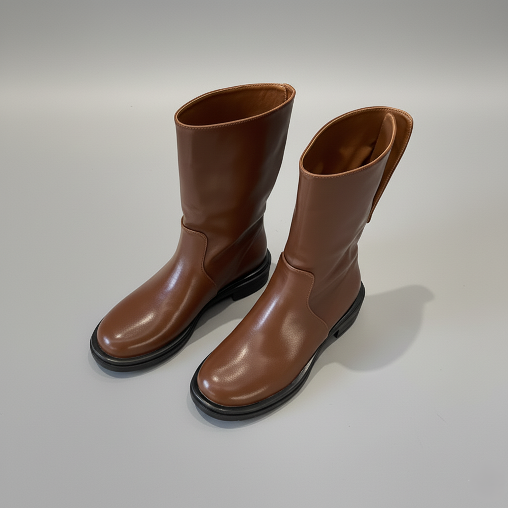 Botas de media caña para mujer - Estilo vuelto - Punta redonda - Estilo sin cordones