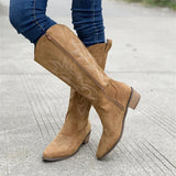 Botas vaqueras para mujer – Estilo western bordado – Ante – Media caña – Tacón bajo