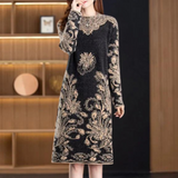 Vestido de suéter para mujer - Corte medio - Mangas largas - Elegante estampado floral