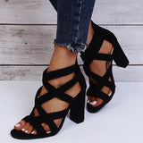 Sandalias de tacón para mujer – Tejido de lujo – Tacón cuadrado – Tiras cruzadas – Punta abierta