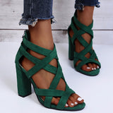 Sandalias de tacón para mujer – Tejido de lujo – Tacón cuadrado – Tiras cruzadas – Punta abierta