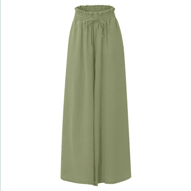 Pantalón largo de mujer - Cintura elástica con cordón - Corte relajado - Tejido ligero y fluido