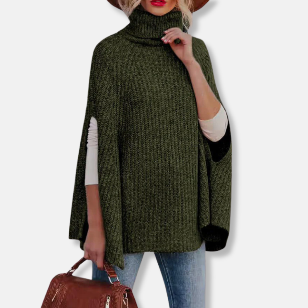 Suéter capa para mujer – Corte holgado – Cuello alto – Punto acanalado – Mezcla de lana