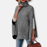 Suéter capa para mujer – Corte holgado – Cuello alto – Punto acanalado – Mezcla de lana