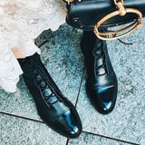 Botas de piel para mujer - Punta puntiaguda - Tacón bajo - Cordones ajustables - Cómodas