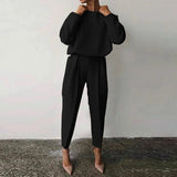 Conjunto de dos piezas para mujer: Top holgado con mangas globo y pantalón plisado de cintura alta.