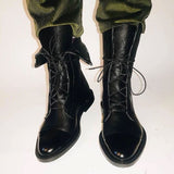 Botas de piel para mujer - Punta puntiaguda - Tacón bajo - Cordones ajustables - Cómodas