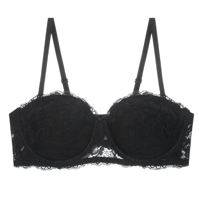 Sujetador balconette para mujer – Encaje transpirable – Aros – Tirantes ajustables