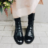 Botas de piel para mujer - Punta puntiaguda - Tacón bajo - Cordones ajustables - Cómodas