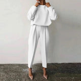 Conjunto de dos piezas para mujer: Top holgado con mangas globo y pantalón plisado de cintura alta.