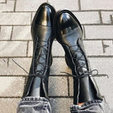 Botas de piel para mujer - Punta puntiaguda - Tacón bajo - Cordones ajustables - Cómodas