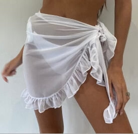 Falda de playa para mujer – Estilo cruzado ajustable – Tejido ligero – Dobladillo con volantes