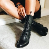 Botas de piel para mujer - Punta puntiaguda - Tacón bajo - Cordones ajustables - Cómodas