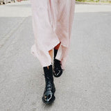 Botas de piel para mujer - Punta puntiaguda - Tacón bajo - Cordones ajustables - Cómodas