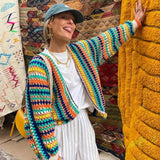 Cárdigan de mujer – Tejido de crochet – Corte holgado – Parte delantera abierta – Mangas largas